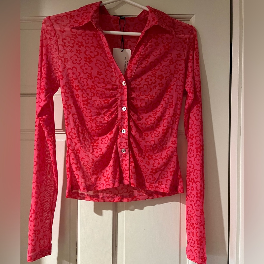 Cotton Candy LA Sheer button down top, pink, size small, Isabelle’s cabinet